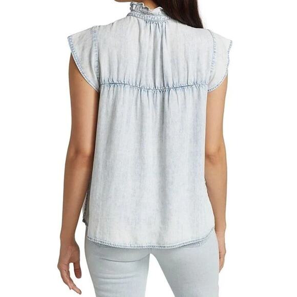 Rails Ruthie Light Acid Wash Button Down Ruffle Shirt Large - Picture 5 of 12